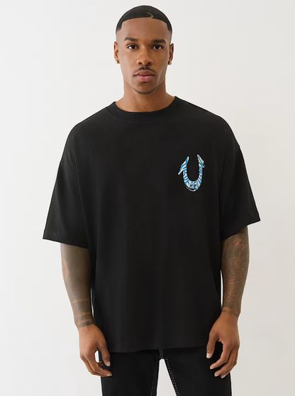 True Religion Painted Oversized Tee Black Blue - TRPOTEBB