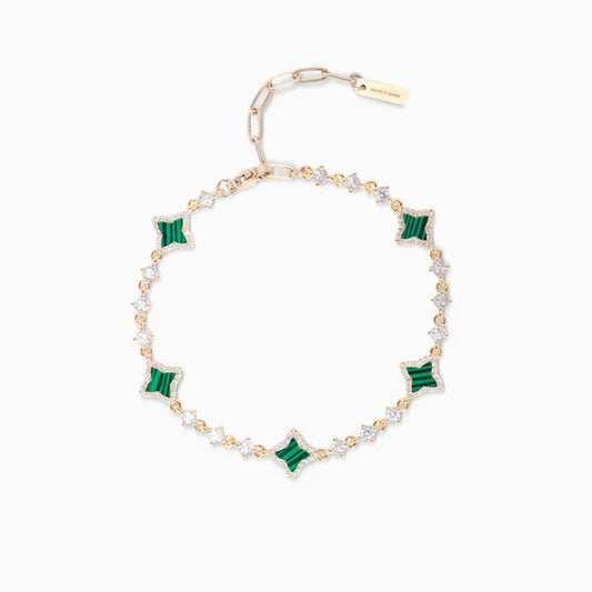 Gold Bracelet Flower Tennis Green Pattern - WACN-BRFTGN-6SL8