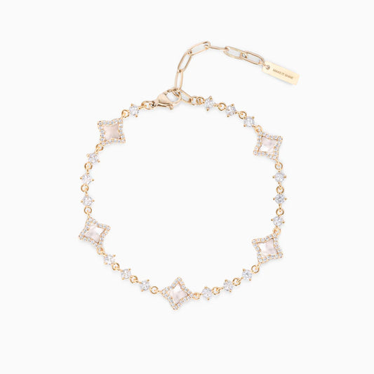Gold Bracelet Flower Tennis White Pattern - WACN-BRSTWT-6SL8