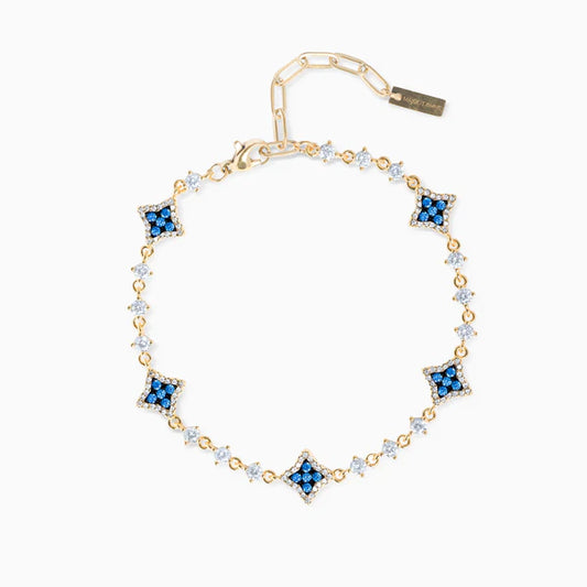 Gold Bracelet Flower Tennis Blue Stones - WACN-BRFTBL-6SL8