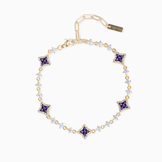 Gold Bracelet Flower Tennis Purple Stones - WACN-BRFTPP-6SL8