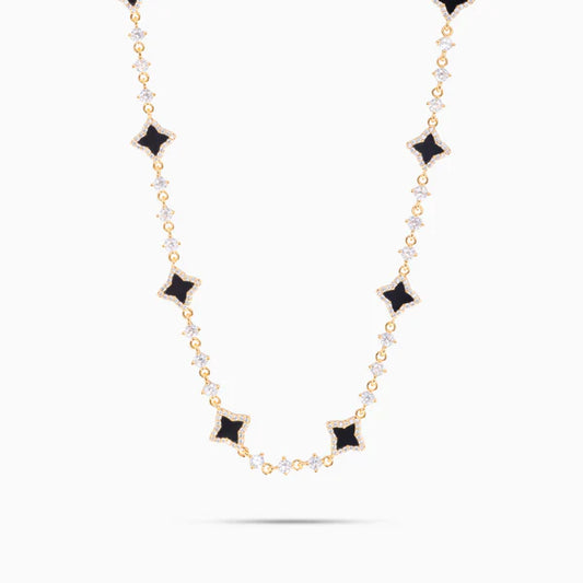 Gold Flower Tennis Chain Black Pattern - WACN-CHFTSB-1620