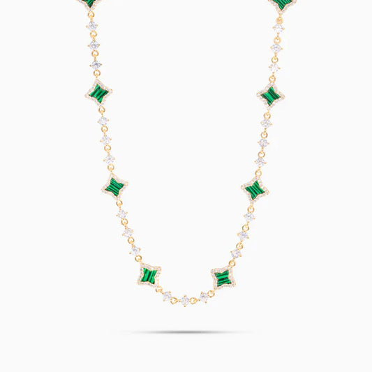 Gold Flower Tennis Chain Green Pattern - WACN-CHFTSG-1620