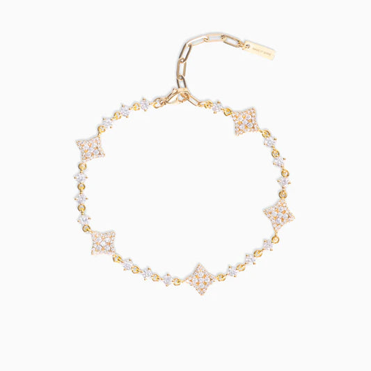 Gold Bracelet Flower Tennis White Stones - WACN-BRSHFT-6SL8
