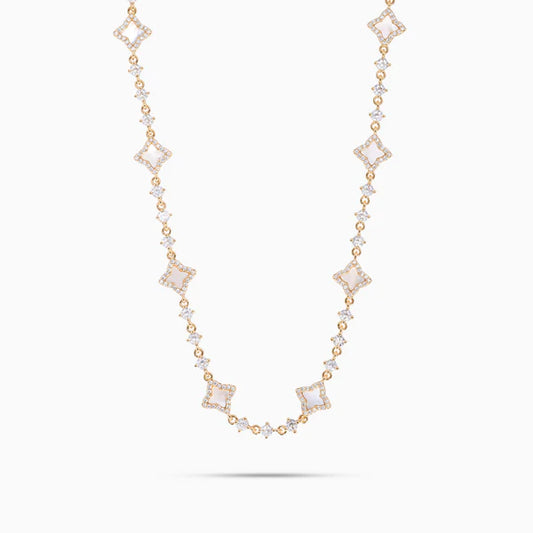 Gold Flower Tennis Chain White Pattern - WACN-CHFTSW-1620