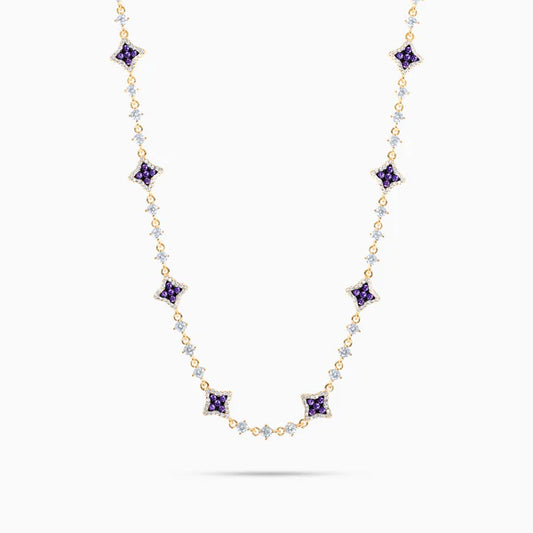 Gold Flower Tennis Chain Purple Stones - WACN-CFTSPP-1620